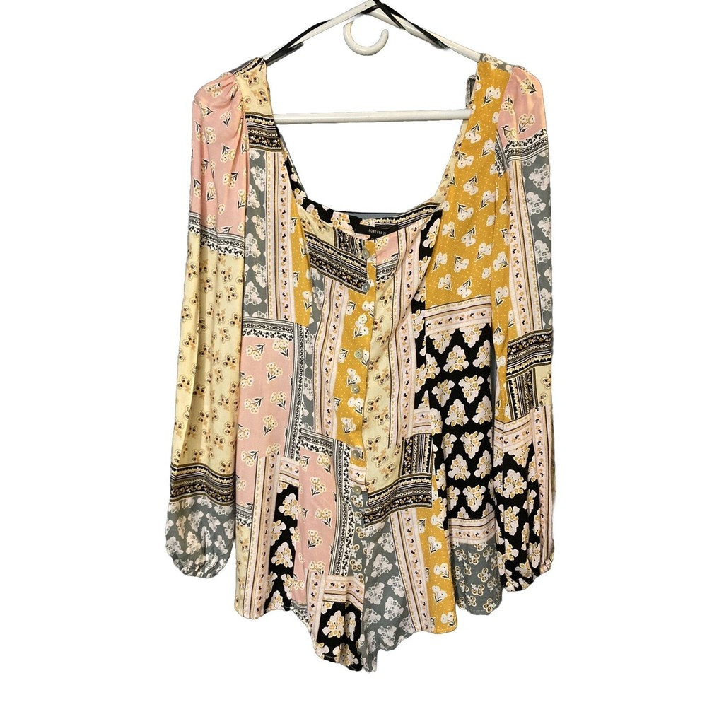 Forever 21 Women's Multicolor Long Sleeve Blouse Romper Floral Size Small EUC